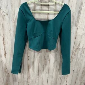 New Abercrombie & Fitch Womens Green Corset Long Sleeve Crop Top Square Neck S